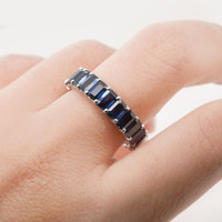 7.43 Ct. Blue Sapphire Accent Stones Ring, 18K White Gold Image