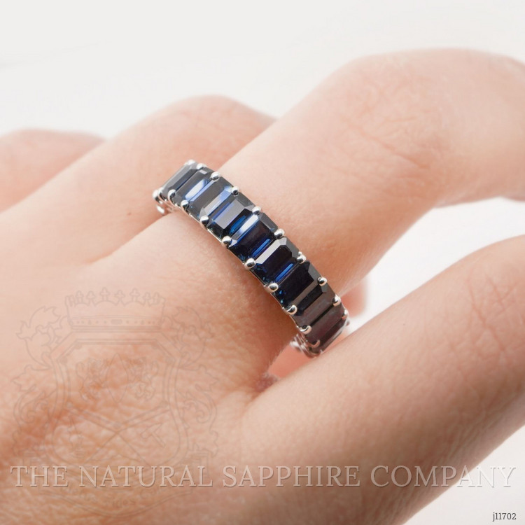 7.43 Ct. Blue Sapphire Accent Stones Ring, 18K White Gold