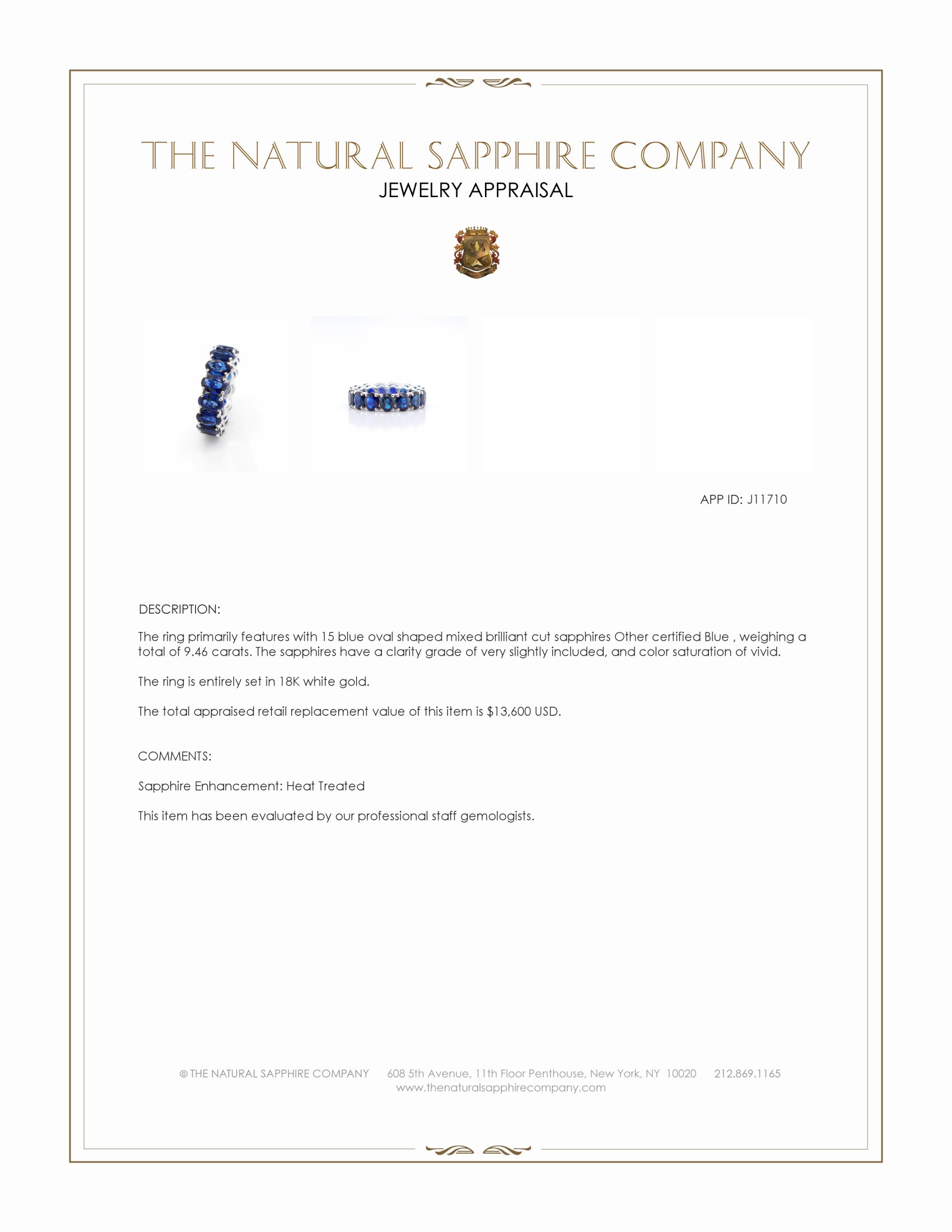9.46 Ct. Blue Sapphire Accent Stones Ring, 18K White Gold