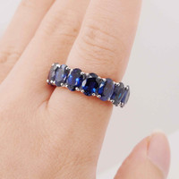 12.53 Ct. Blue Sapphire Accent Stones Ring, 18K White Gold Image