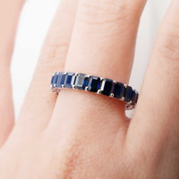 6.33 Ct. Blue Sapphire Accent Stones Ring, 18K White Gold Image