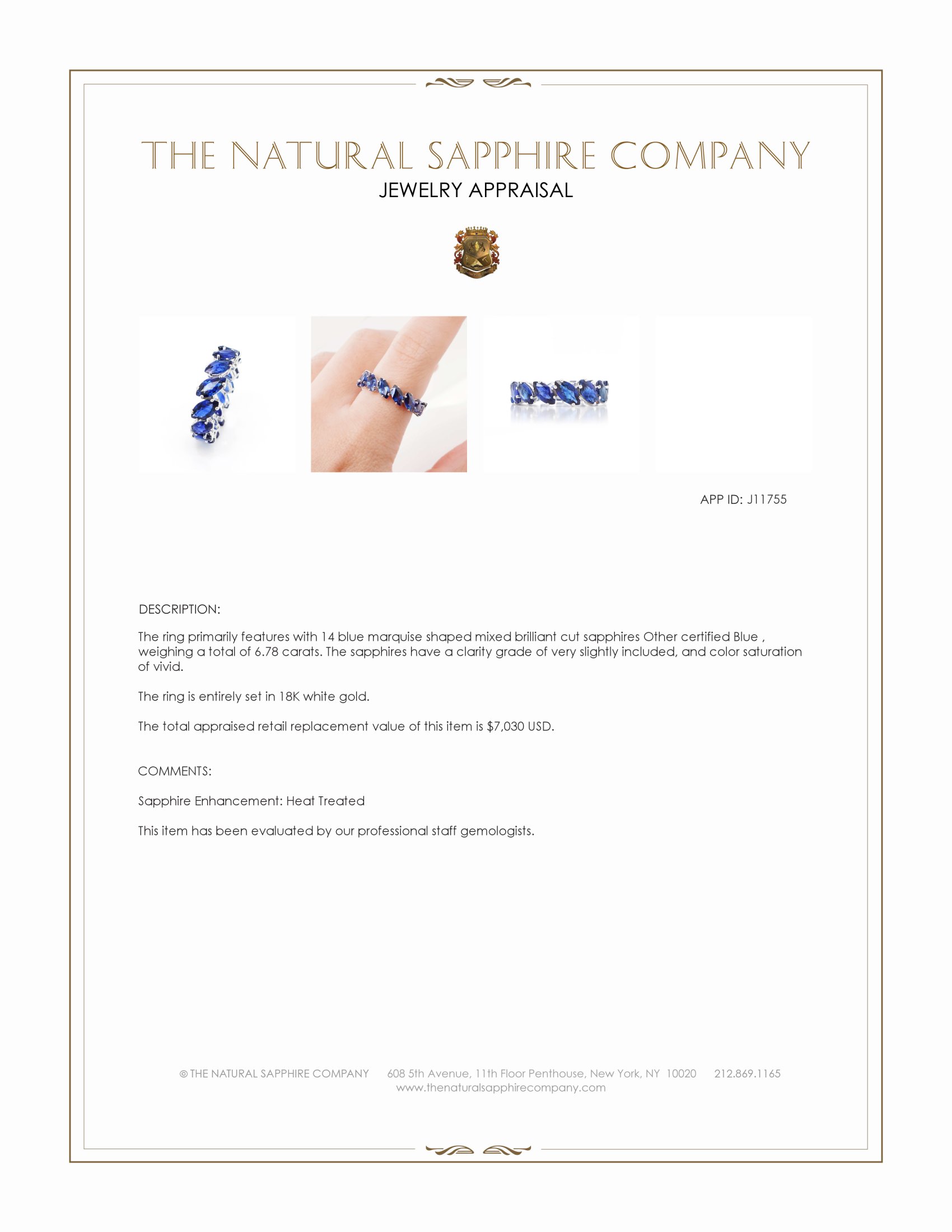 6.78 Ct. Blue Sapphire Accent Stones Ring, 18K White Gold