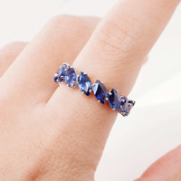 6.78 Ct. Blue Sapphire Accent Stones Ring, 18K White Gold Image