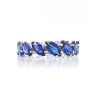 6.78 Ct. Blue Sapphire Accent Stones Ring, 18K White Gold Image