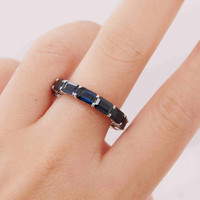 7.77 Ct. Blue Sapphire Accent Stones Ring, 18K White Gold Image