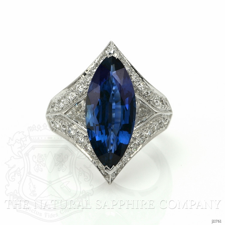 5.58 Ct. Blue Sapphire and Natural Diamond Antique Style Ring, 18K White Gold