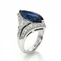 5.58 Ct. Blue Sapphire and Natural Diamond Antique Style Ring, 18K White Gold Image