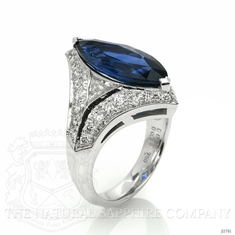 5.58 Ct. Blue Sapphire and Natural Diamond Antique Style Ring, 18K White Gold