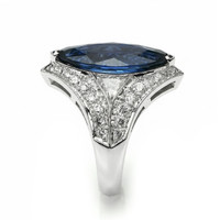 5.58 Ct. Blue Sapphire and Natural Diamond Antique Style Ring, 18K White Gold Image