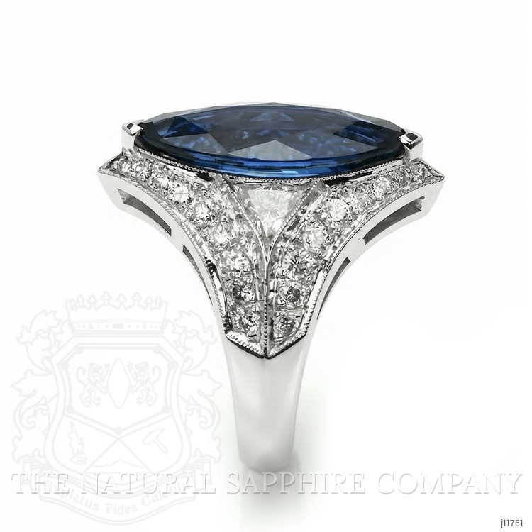 5.58 Ct. Blue Sapphire and Natural Diamond Antique Style Ring, 18K White Gold