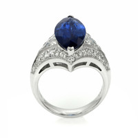 5.58 Ct. Blue Sapphire and Natural Diamond Antique Style Ring, 18K White Gold Image