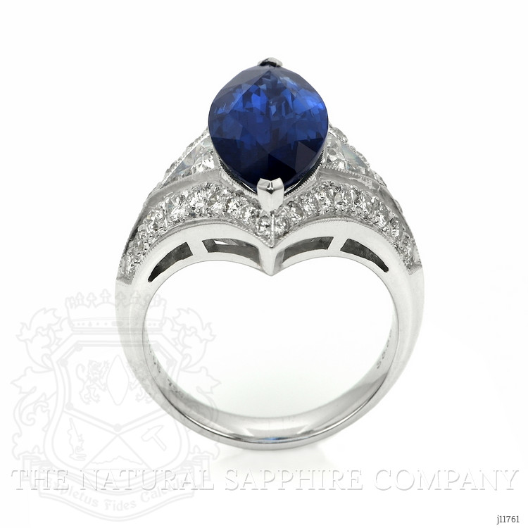 5.58 Ct. Blue Sapphire and Natural Diamond Antique Style Ring, 18K White Gold