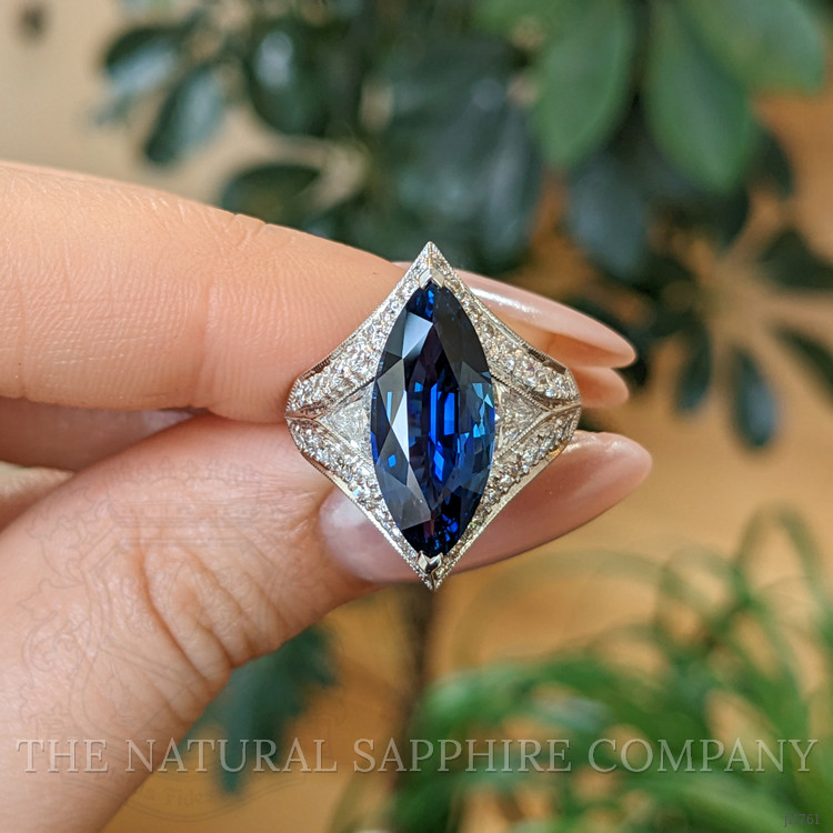 5.58 Ct. Blue Sapphire and Natural Diamond Antique Style Ring, 18K White Gold