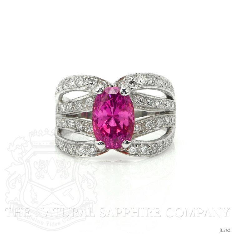 4.14 Ct. Purplish Pink Sapphire and Natural Diamond Pave Ring, 18K White Gold