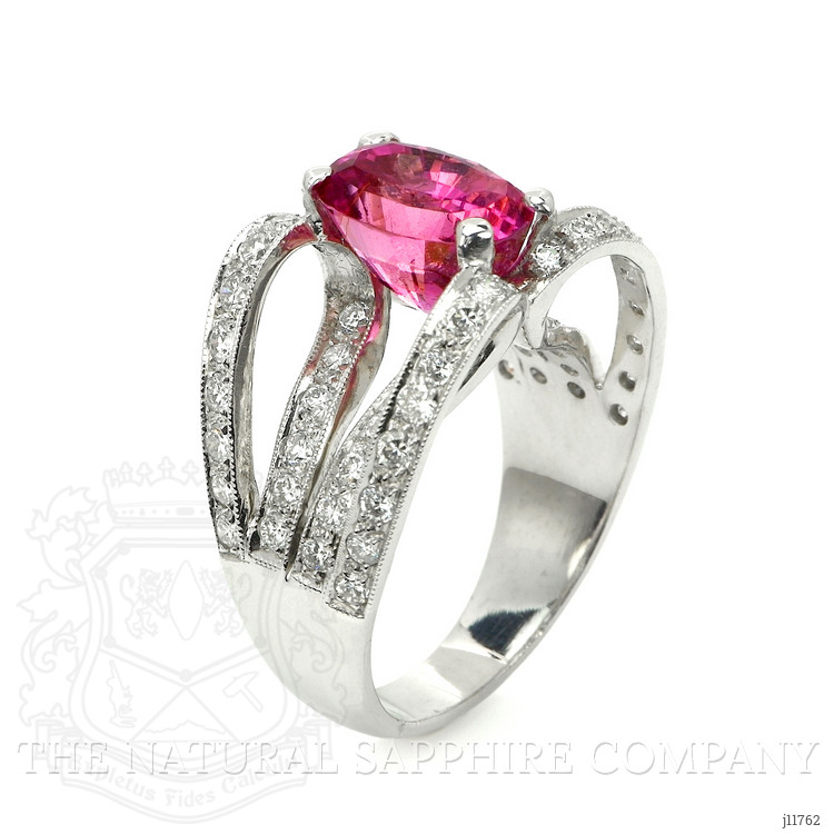 4.14 Ct. Purplish Pink Sapphire and Natural Diamond Pave Ring, 18K White Gold