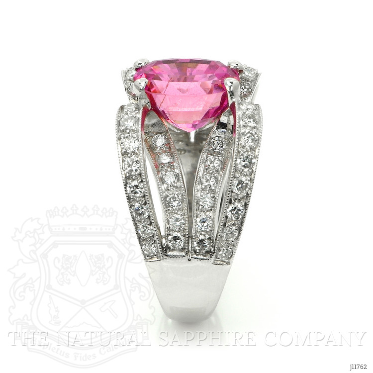 4.14 Ct. Purplish Pink Sapphire and Natural Diamond Pave Ring, 18K White Gold