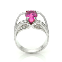 4.14 Ct. Purplish Pink Sapphire and Natural Diamond Pave Ring, 18K White Gold Image