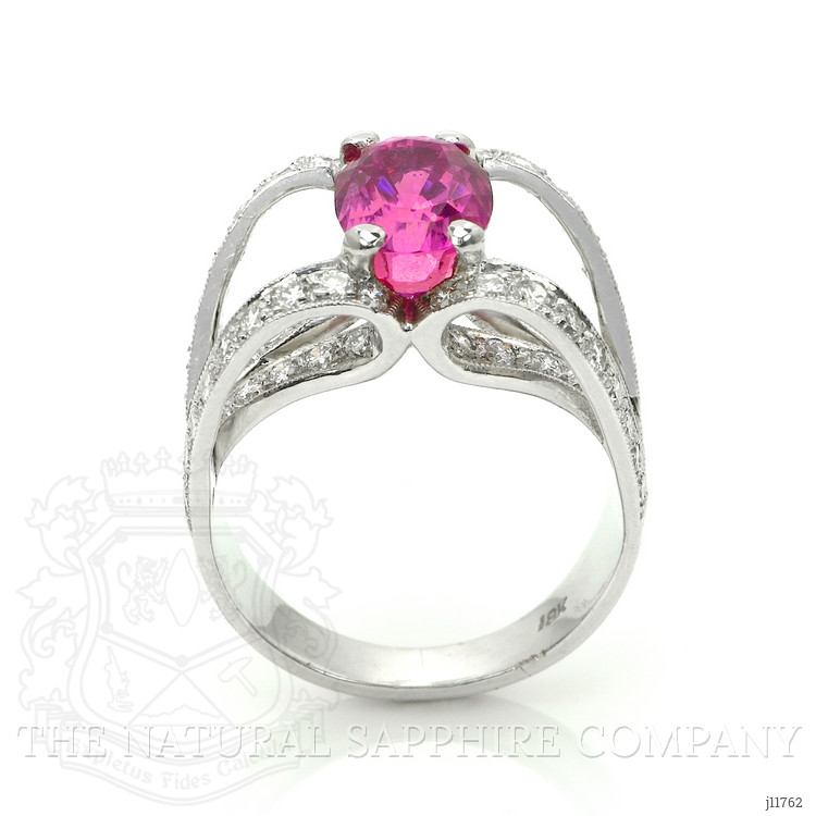 4.14 Ct. Purplish Pink Sapphire and Natural Diamond Pave Ring, 18K White Gold