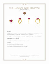 4.14 Ct. Pinkish Red Ruby and Natural Diamond Three Stone Ring, 18K Yellow Gold Appraisal