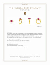 4.14 Ct. Pinkish Red Ruby and Natural Diamond Three Stone Ring, 18K Yellow Gold Appraisal