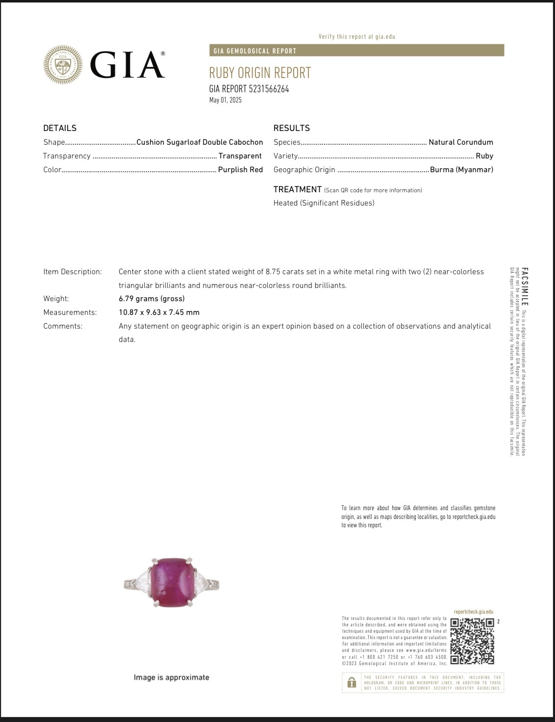 8.75 Ct. Purplish Red Ruby and Natural Diamond Antique Style Ring, Platinum 950
