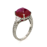 8.75 Ct. Purplish Red Ruby and Natural Diamond Antique Style Ring, Platinum 950 Image