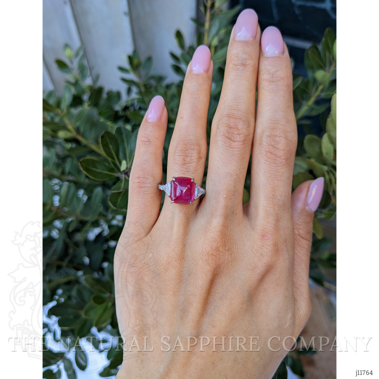 8.75 Ct. Purplish Red Ruby and Natural Diamond Antique Style Ring, Platinum 950