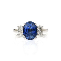 3.60 Ct. Blue Sapphire and Natural Diamond Three Stone Ring, 18K White Gold Video