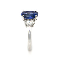 3.60 Ct. Blue Sapphire and Natural Diamond Three Stone Ring, 18K White Gold Image