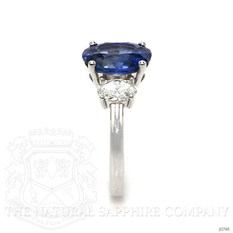 3.60 Ct. Blue Sapphire and Natural Diamond Three Stone Ring, 18K White Gold