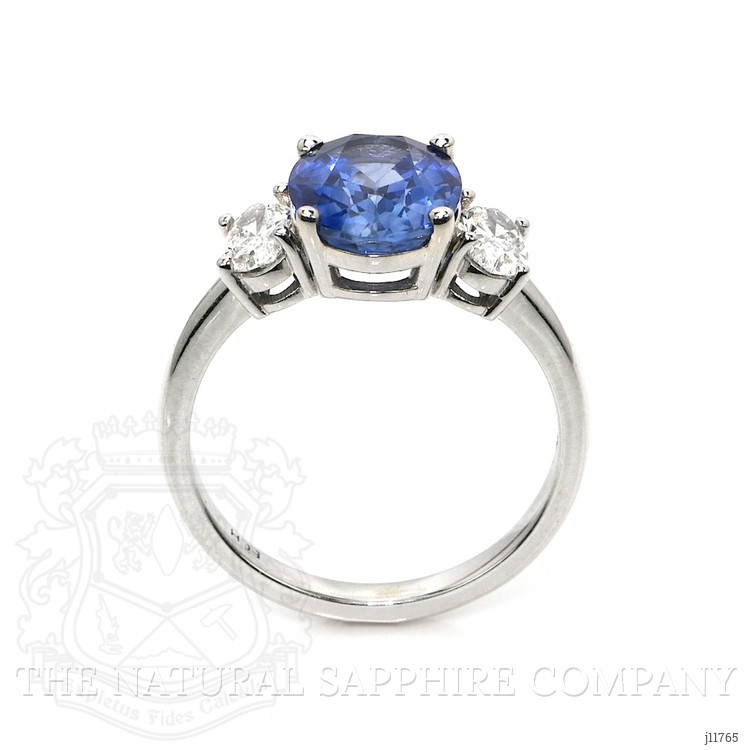 3.60 Ct. Blue Sapphire and Natural Diamond Three Stone Ring, 18K White Gold