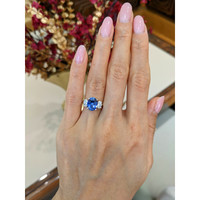 3.60 Ct. Blue Sapphire and Natural Diamond Three Stone Ring, 18K White Gold Life Style