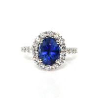 3.42 Ct. Blue Sapphire and Natural Diamond Pave Ring, 18K White Gold Video