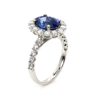 3.42 Ct. Blue Sapphire and Natural Diamond Pave Ring, 18K White Gold Image