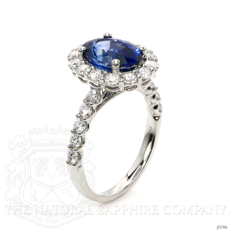 3.42 Ct. Blue Sapphire and Natural Diamond Pave Ring, 18K White Gold