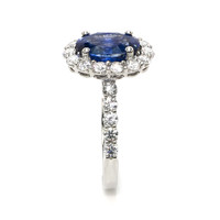3.42 Ct. Blue Sapphire and Natural Diamond Pave Ring, 18K White Gold Image