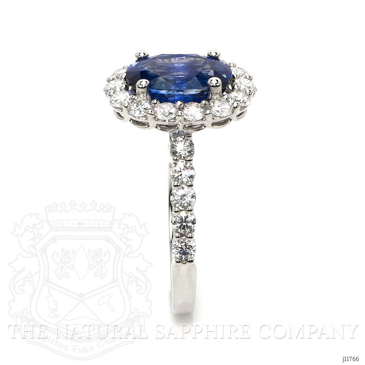 3.42 Ct. Blue Sapphire and Natural Diamond Pave Ring, 18K White Gold