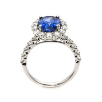 3.42 Ct. Blue Sapphire and Natural Diamond Pave Ring, 18K White Gold Image