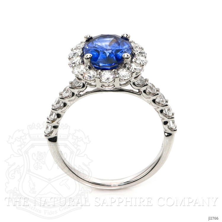 3.42 Ct. Blue Sapphire and Natural Diamond Pave Ring, 18K White Gold