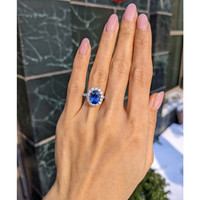 3.42 Ct. Blue Sapphire and Natural Diamond Pave Ring, 18K White Gold Life Style