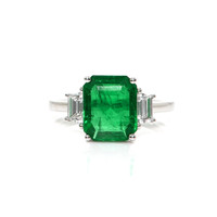 2.80 Ct. Emerald and Natural Diamond Three Stone Ring, 18K White Gold Video