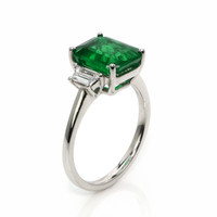 2.80 Ct. Emerald and Natural Diamond Three Stone Ring, 18K White Gold Image