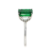 2.80 Ct. Emerald and Natural Diamond Three Stone Ring, 18K White Gold Image