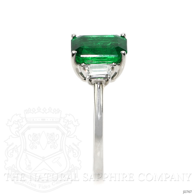 2.80 Ct. Emerald and Natural Diamond Three Stone Ring, 18K White Gold