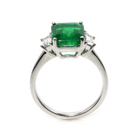 2.80 Ct. Emerald and Natural Diamond Three Stone Ring, 18K White Gold Image