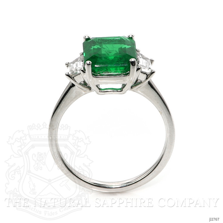 2.80 Ct. Emerald and Natural Diamond Three Stone Ring, 18K White Gold