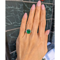 2.80 Ct. Emerald and Natural Diamond Three Stone Ring, 18K White Gold Life Style