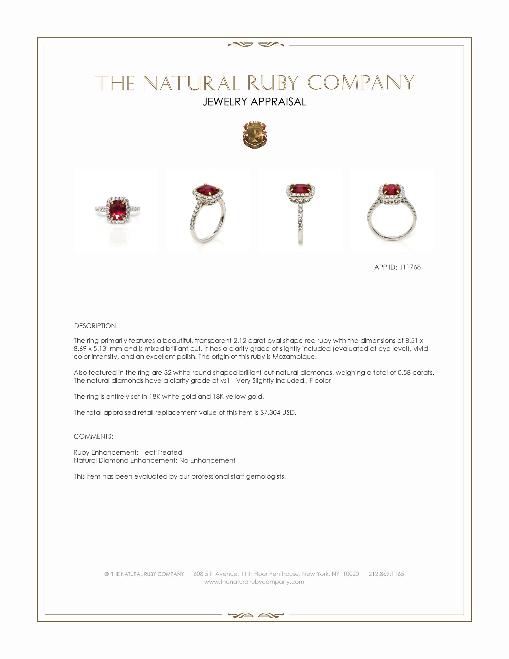 2.12 Ct. Ruby and Natural Diamond Pave Ring, 18K White & Yellow