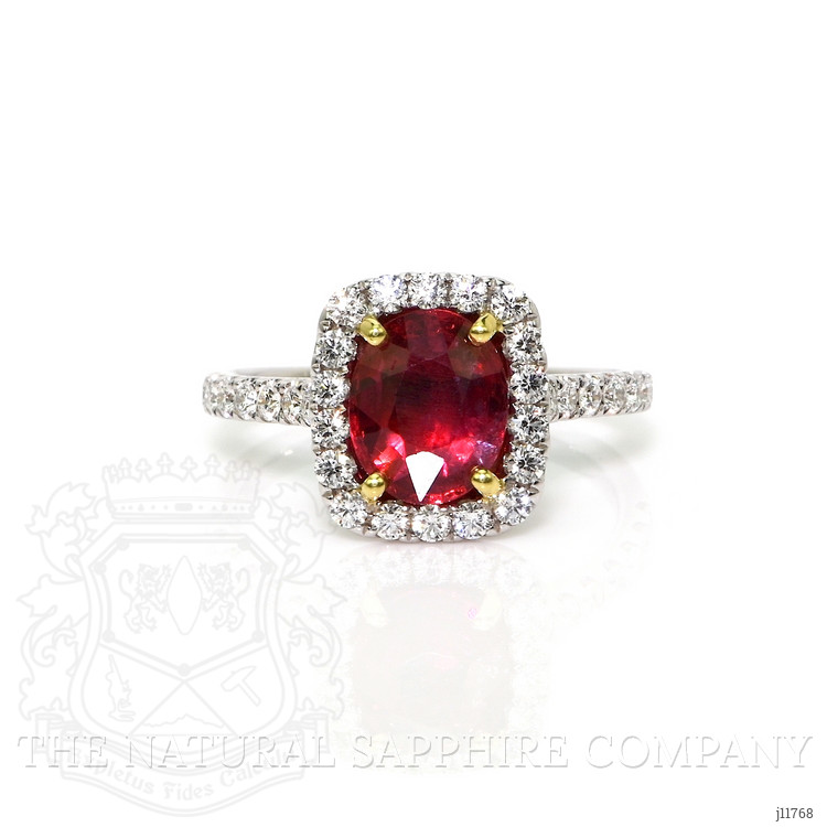 2.12 Ct. Ruby and Natural Diamond Pave Ring, 18K White & Yellow