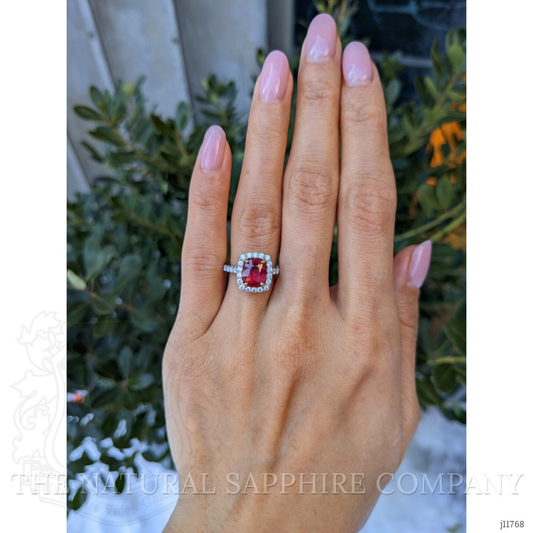 2.12 Ct. Ruby and Natural Diamond Pave Ring, 18K White & Yellow